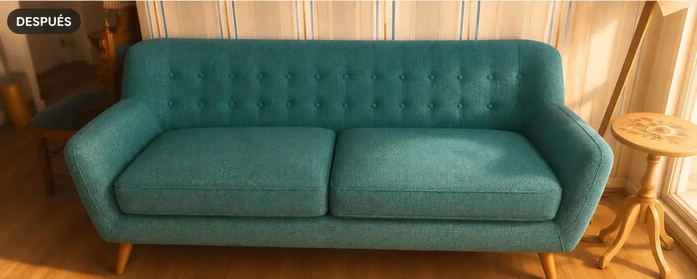 Sofá Nórdico Retapizado de Gris a Turquesa — retapizado por Carval Muebles en Viña del Mar