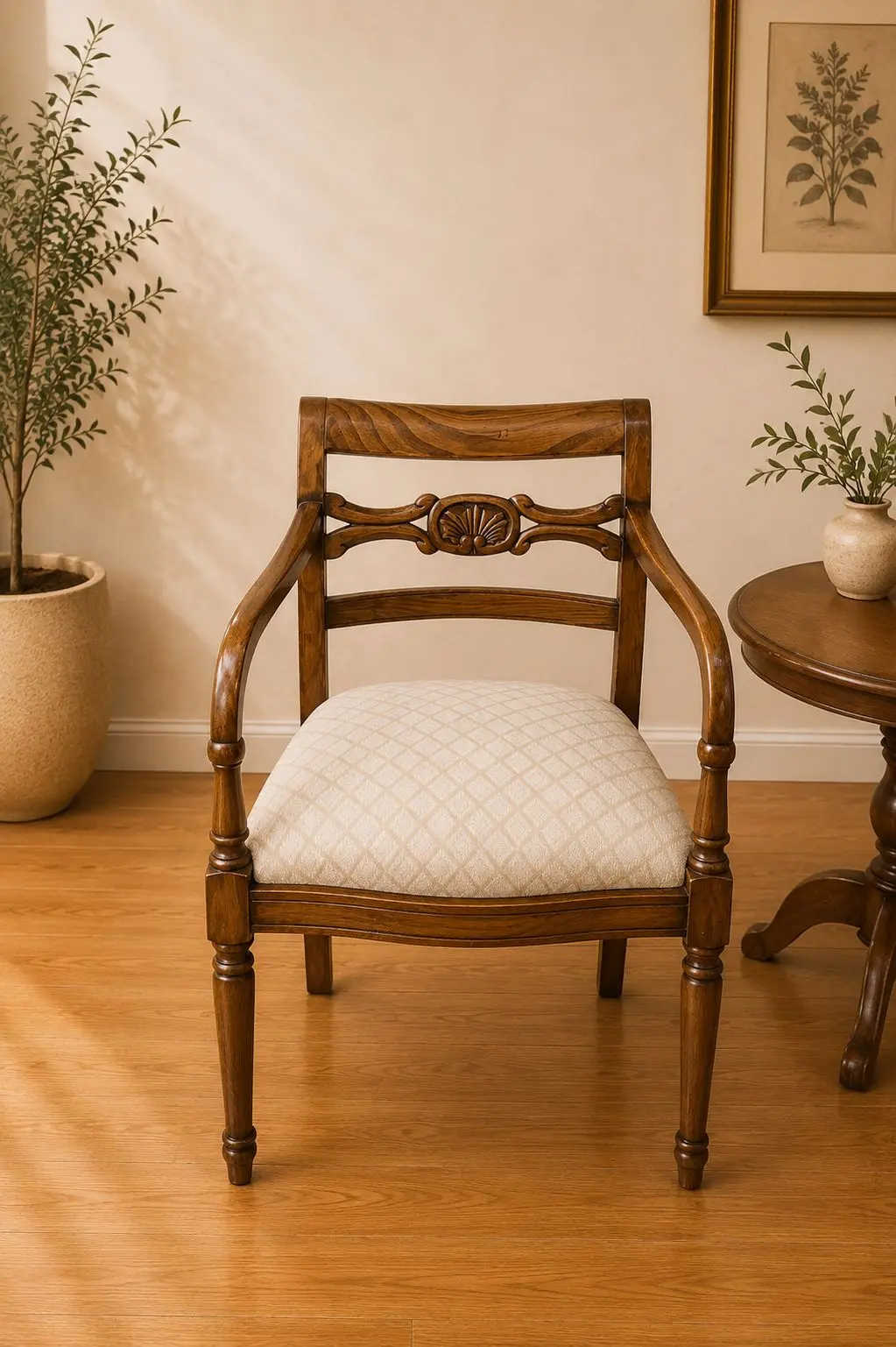 Sitiales — Sitial de Brazos Curvos en Lino Beige — Carval Muebles Viña del Mar